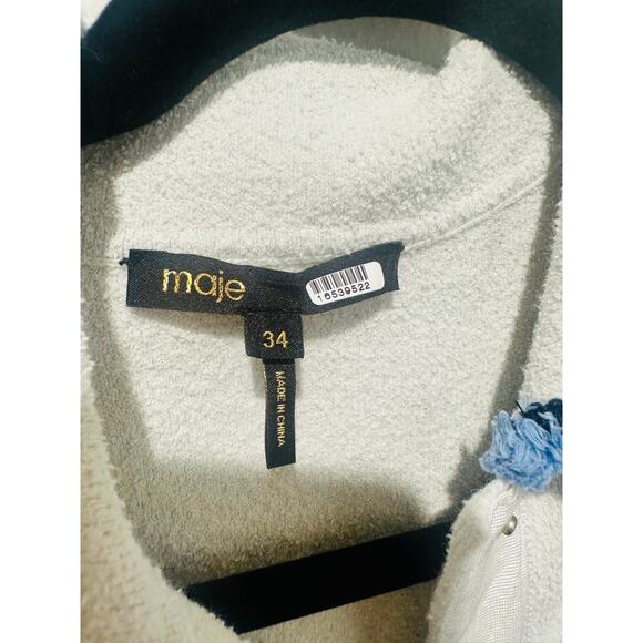 MAJE White Blue Tweed Gold Button Details Collared Risal Mini Dress Size 34 - Picture 8 of 15